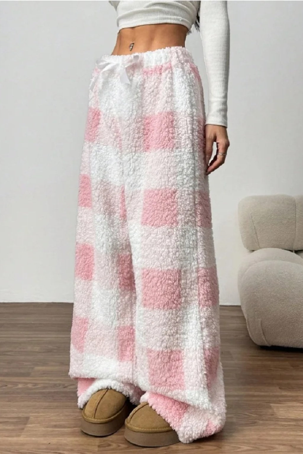 Fleece Lounge Pants with Elastic Waist and Wide Leg - 3