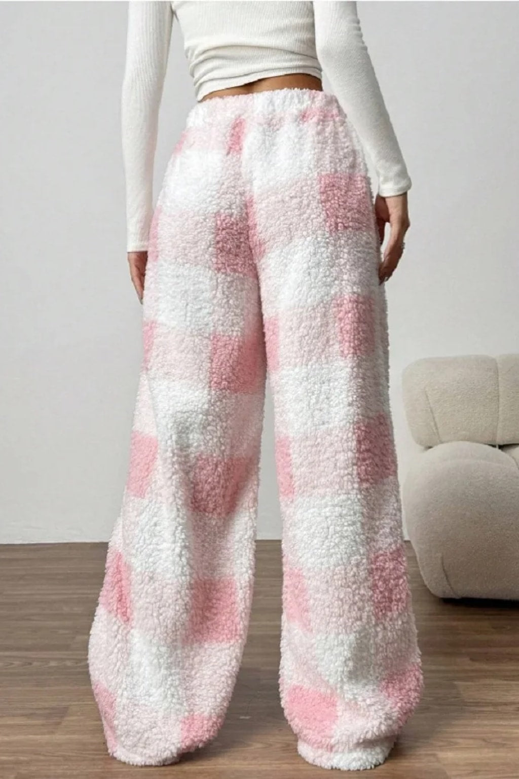 Fleece Lounge Pants with Elastic Waist and Wide Leg - 5