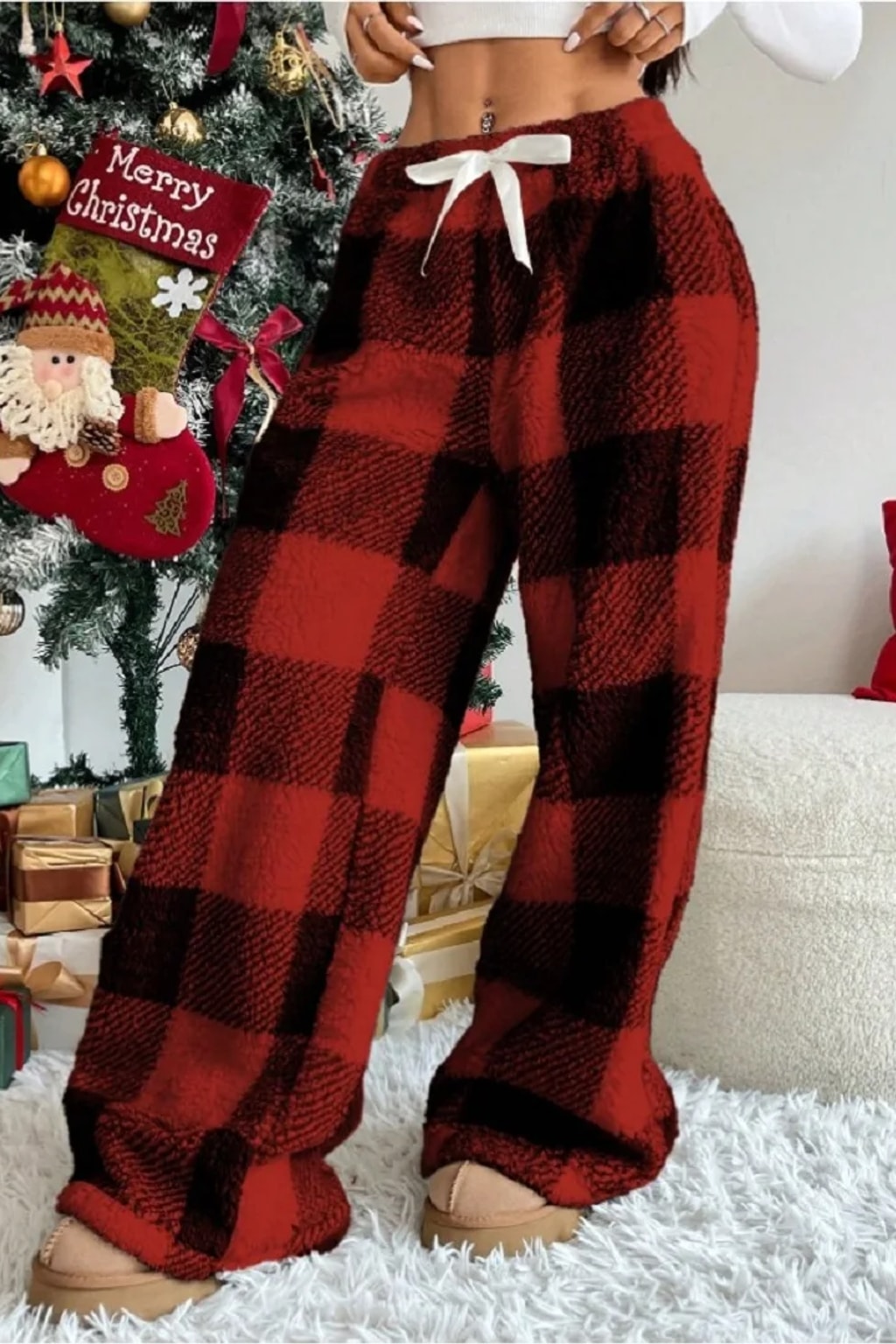 Fleece Lounge Pants with Elastic Waist and Wide Leg - 7