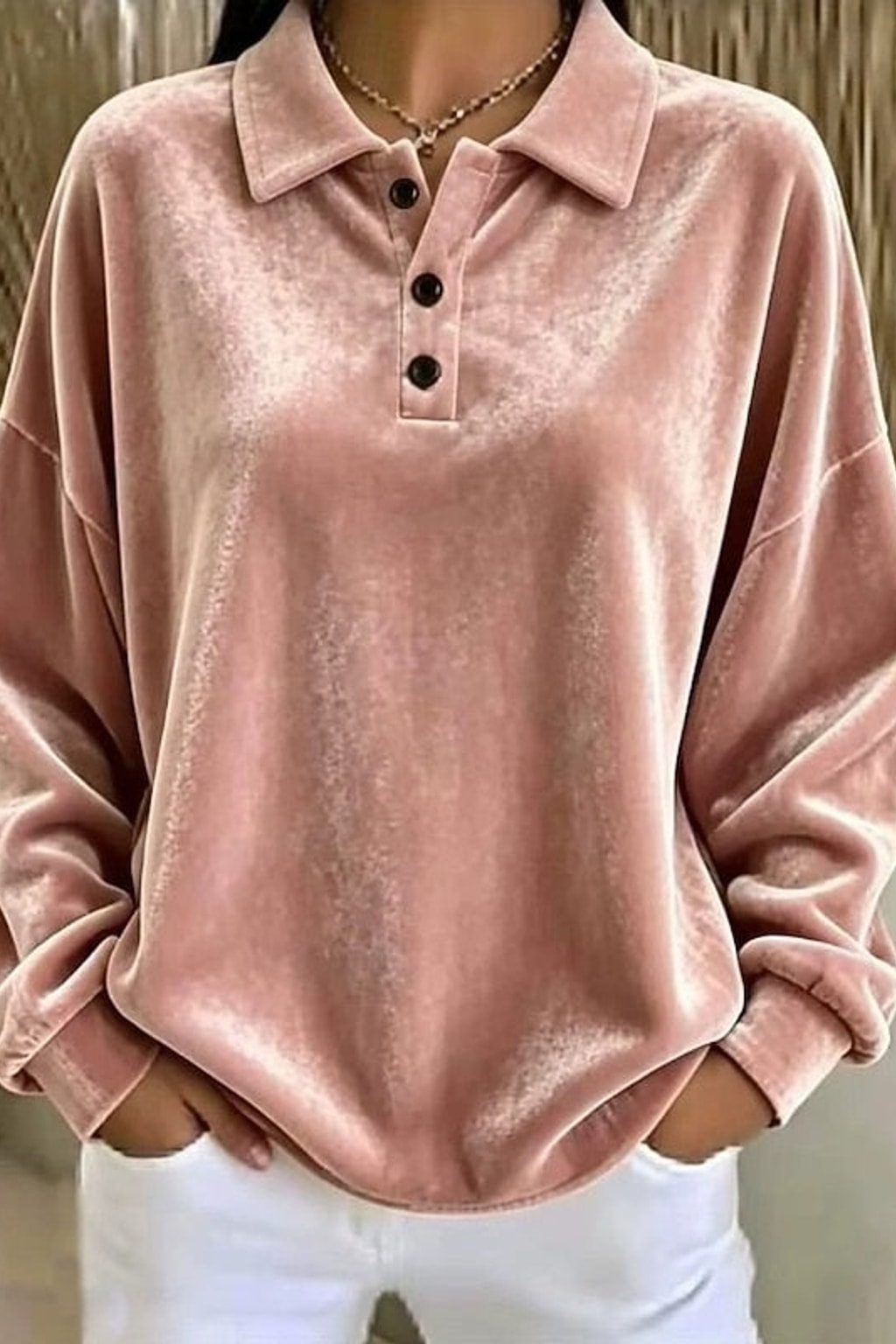 Cotton Pullover with Relaxed Fit and Soft Collar - 4