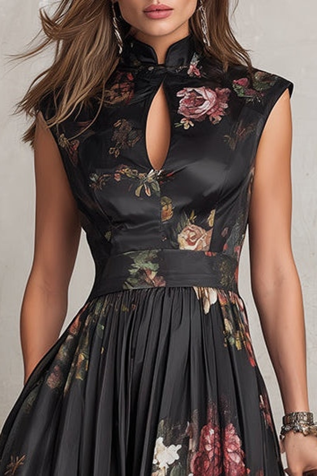 Satin Midi Dress With Keyhole Collar - 5