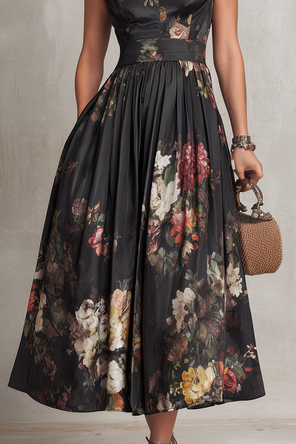Satin Midi Dress With Keyhole Collar - 6