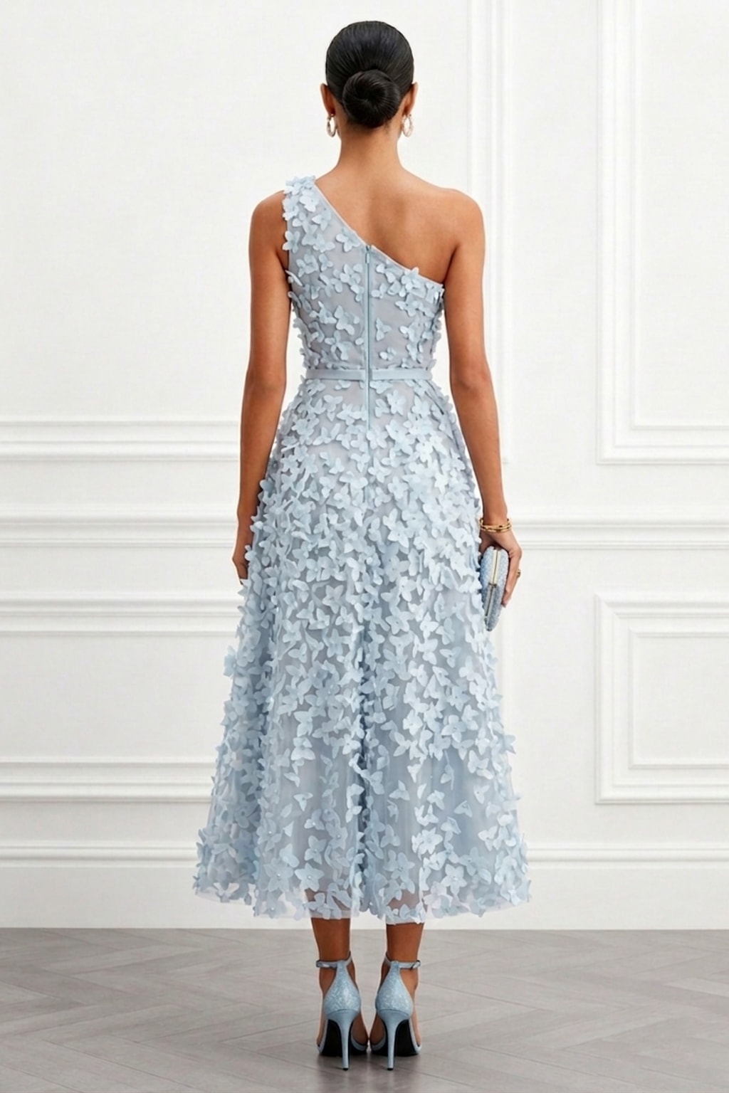 Polyester Midi Dress With 3D Florals - 3
