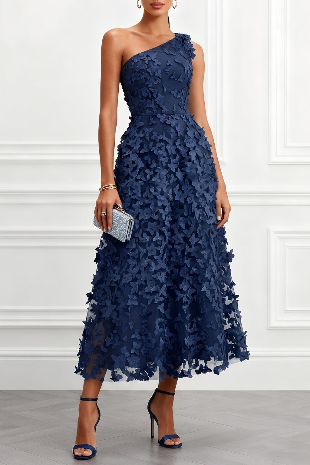 Polyester Midi Dress With 3D Florals - 6
