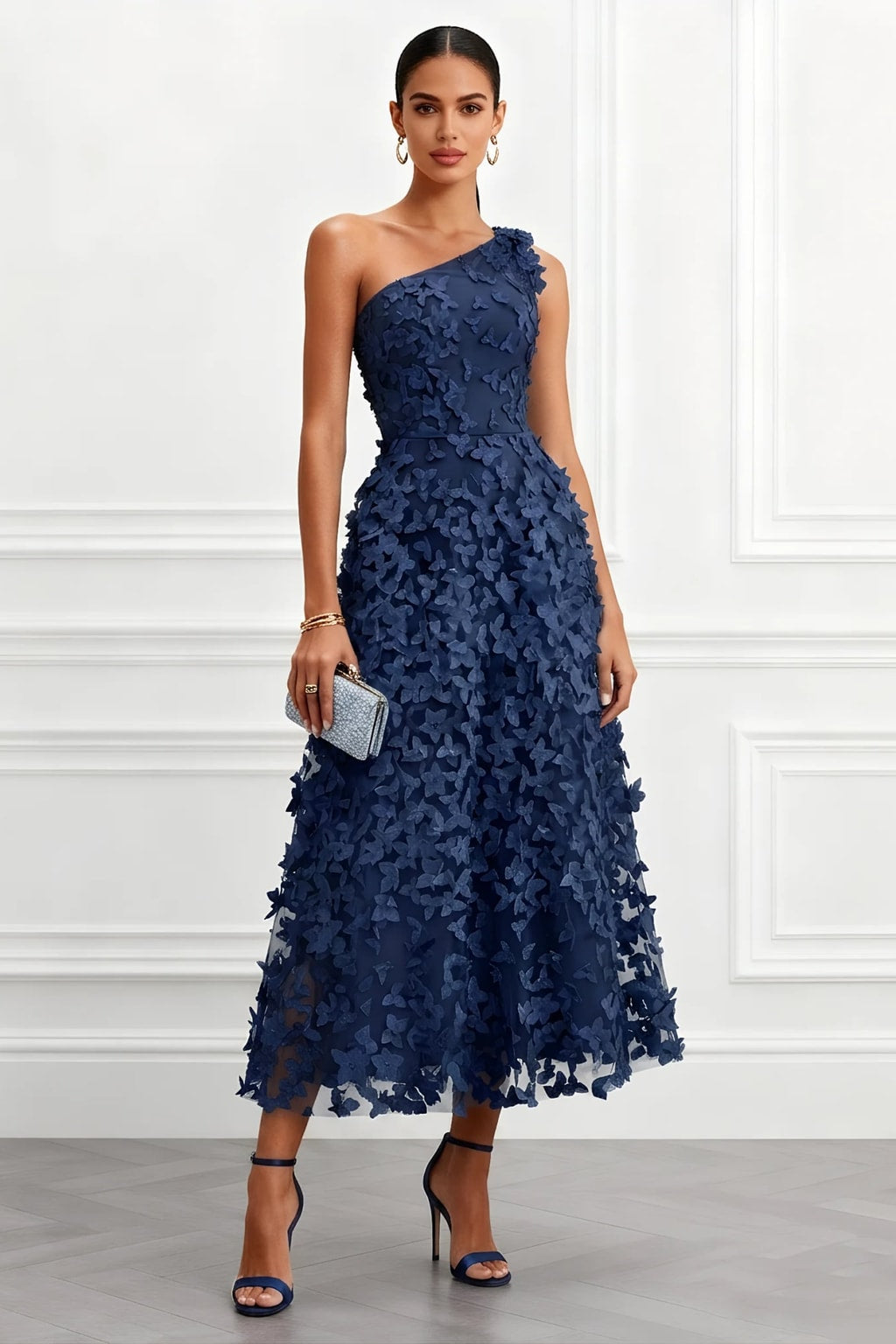 Polyester Midi Dress With 3D Florals - 5
