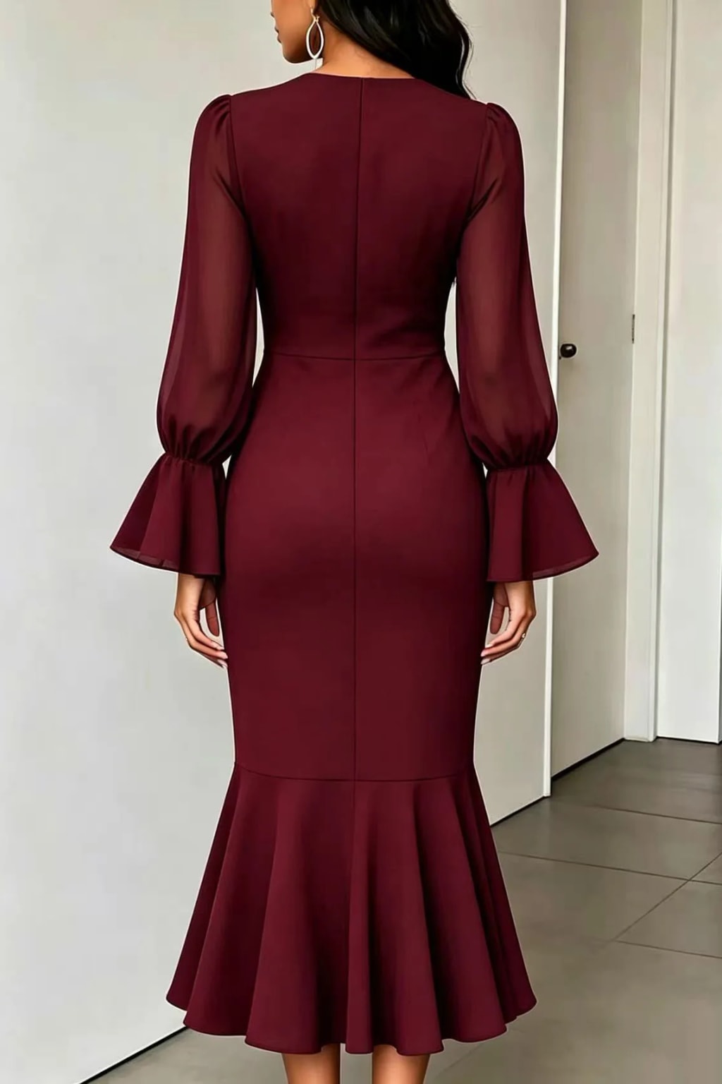 Synthetic Fiber Dress With Bubble Sleeves - 6