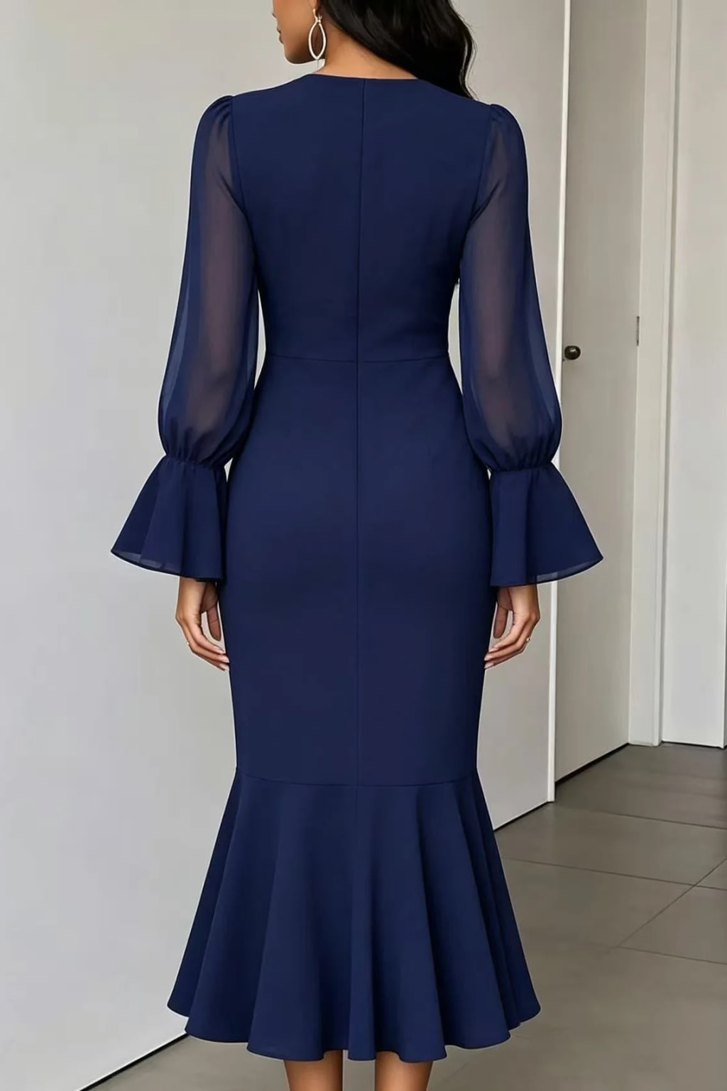Synthetic Fiber Dress With Bubble Sleeves - 8