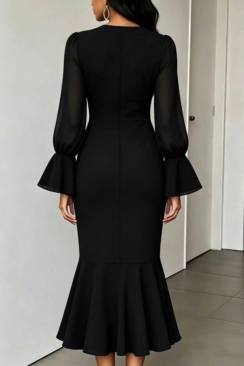 Synthetic Fiber Dress With Bubble Sleeves - 10