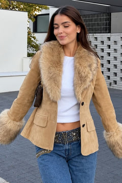 Faux Fur Jacket With Wide Lapels - 2