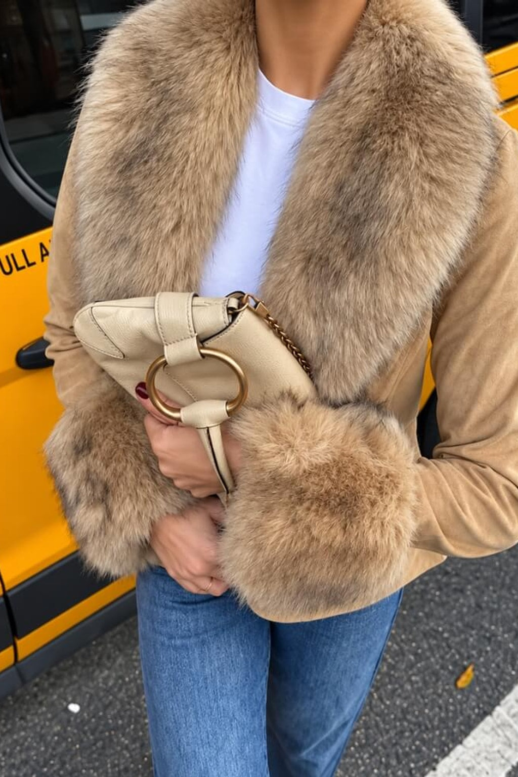 Faux Fur Jacket With Wide Lapels - 5