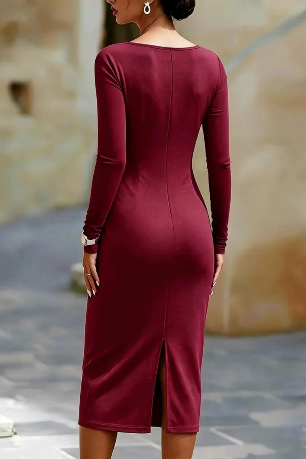 Polyester Bodycon Dress With Ruched Midi Cut - 3