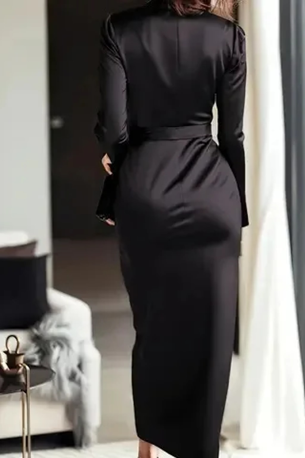 Satin Wrap Midi Dress With Tie Waist - Wedding Guest & Cocktail - 5