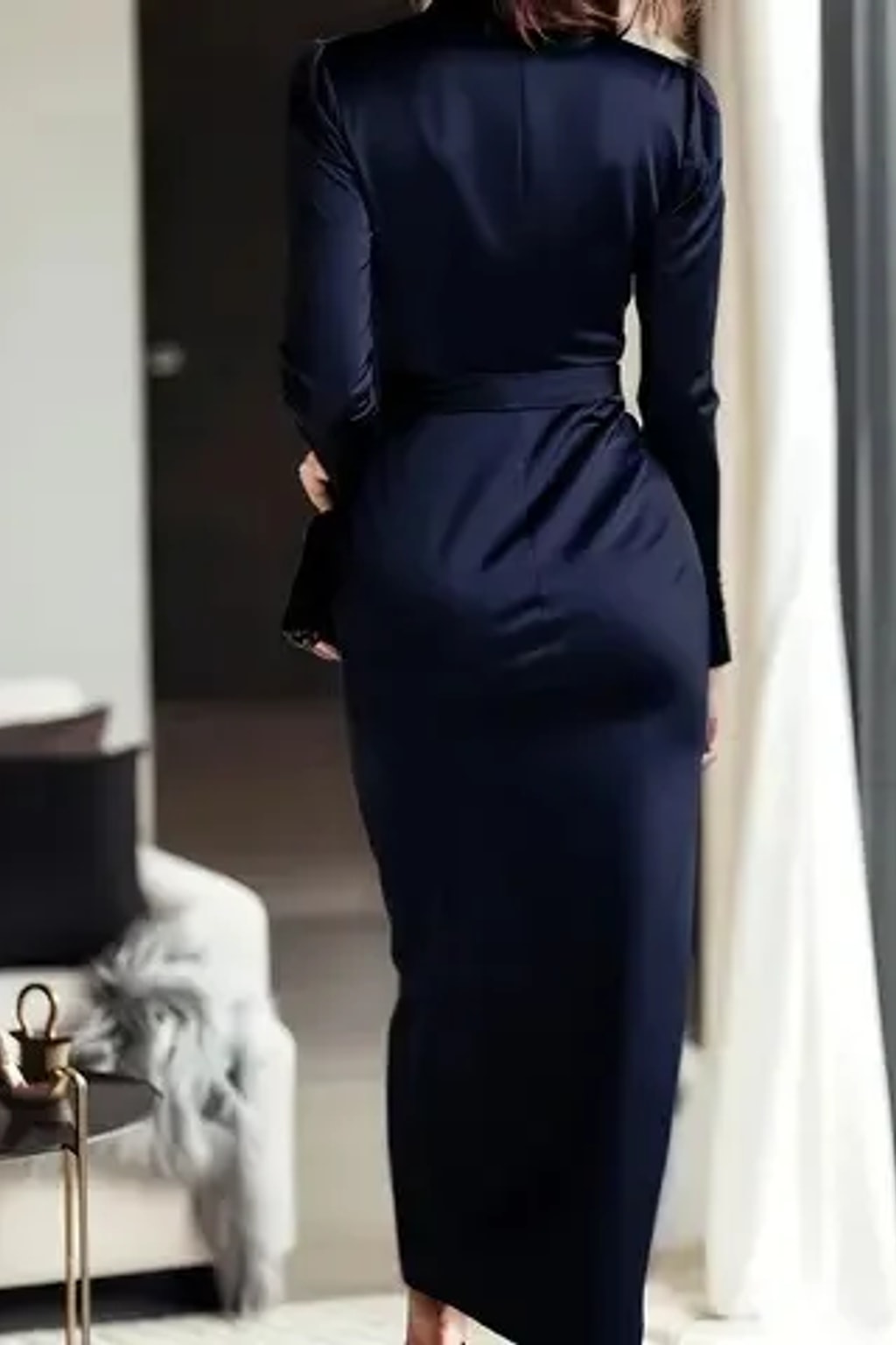 Satin Wrap Midi Dress With Tie Waist - Wedding Guest & Cocktail - 10