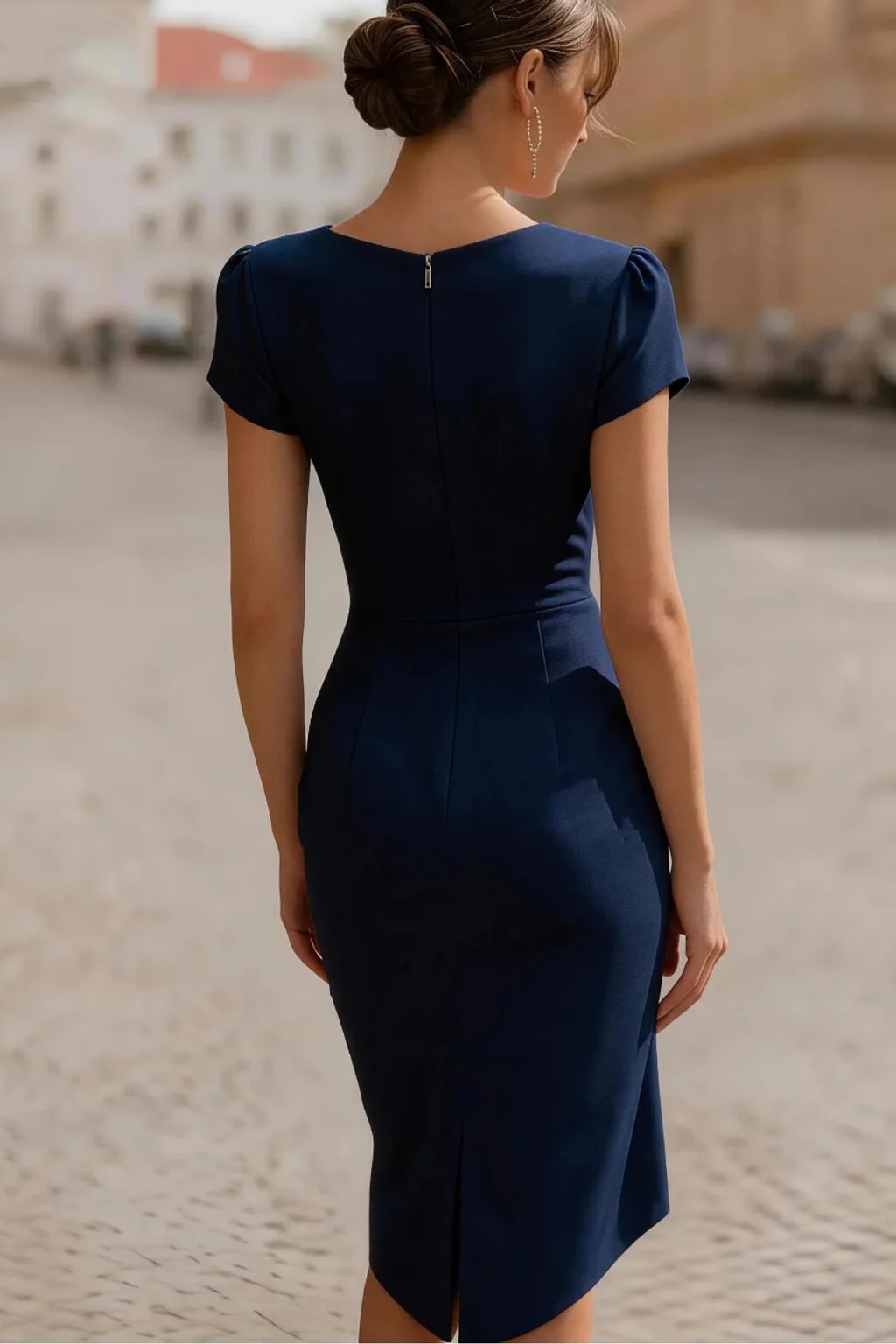 Satin Polyester Midi Dress With V-Neck - 7