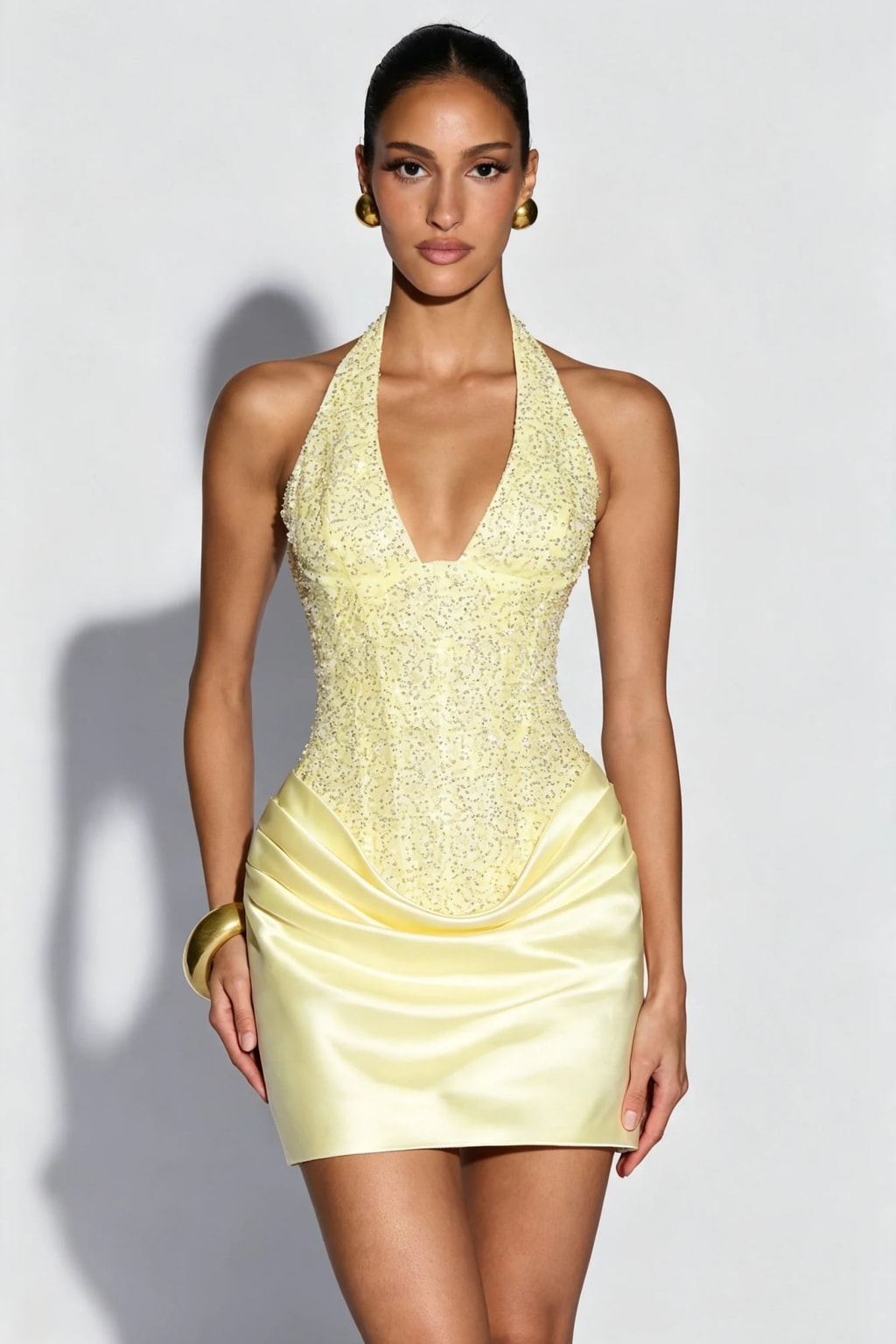 Synthetic Fiber Mini Dress With Halter Neckline - 9