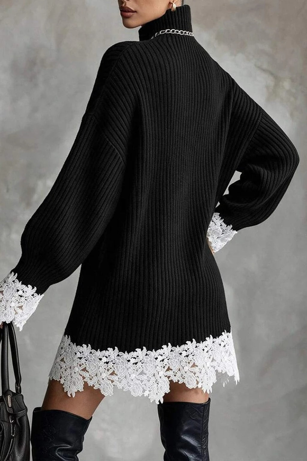 Synthetic Fiber A-Line Dress With Lantern Sleeves - 5