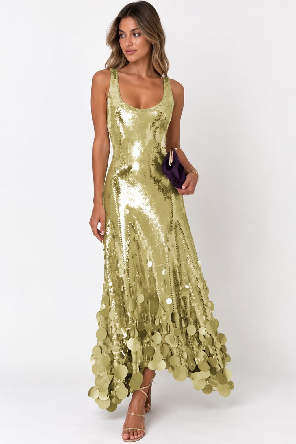 Comfortable Sequin Tank Maxi Dress With Cutout Back Green - 1