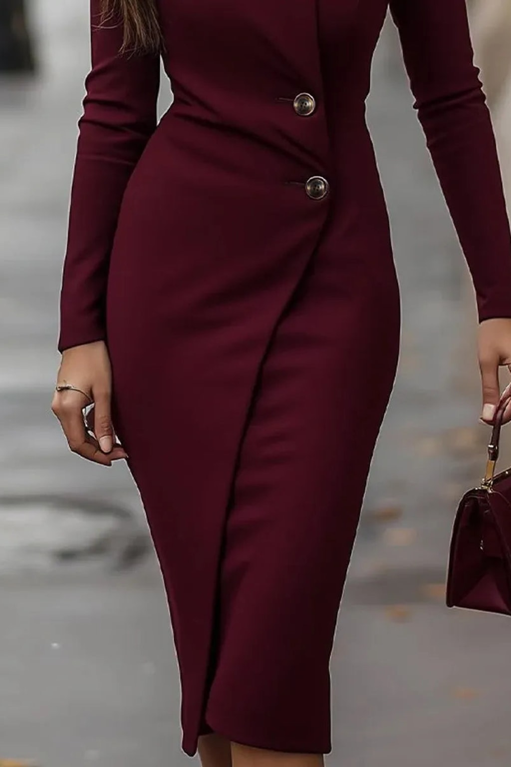 Wedding Guest Dress With Button-Front Midi Cut - 5
