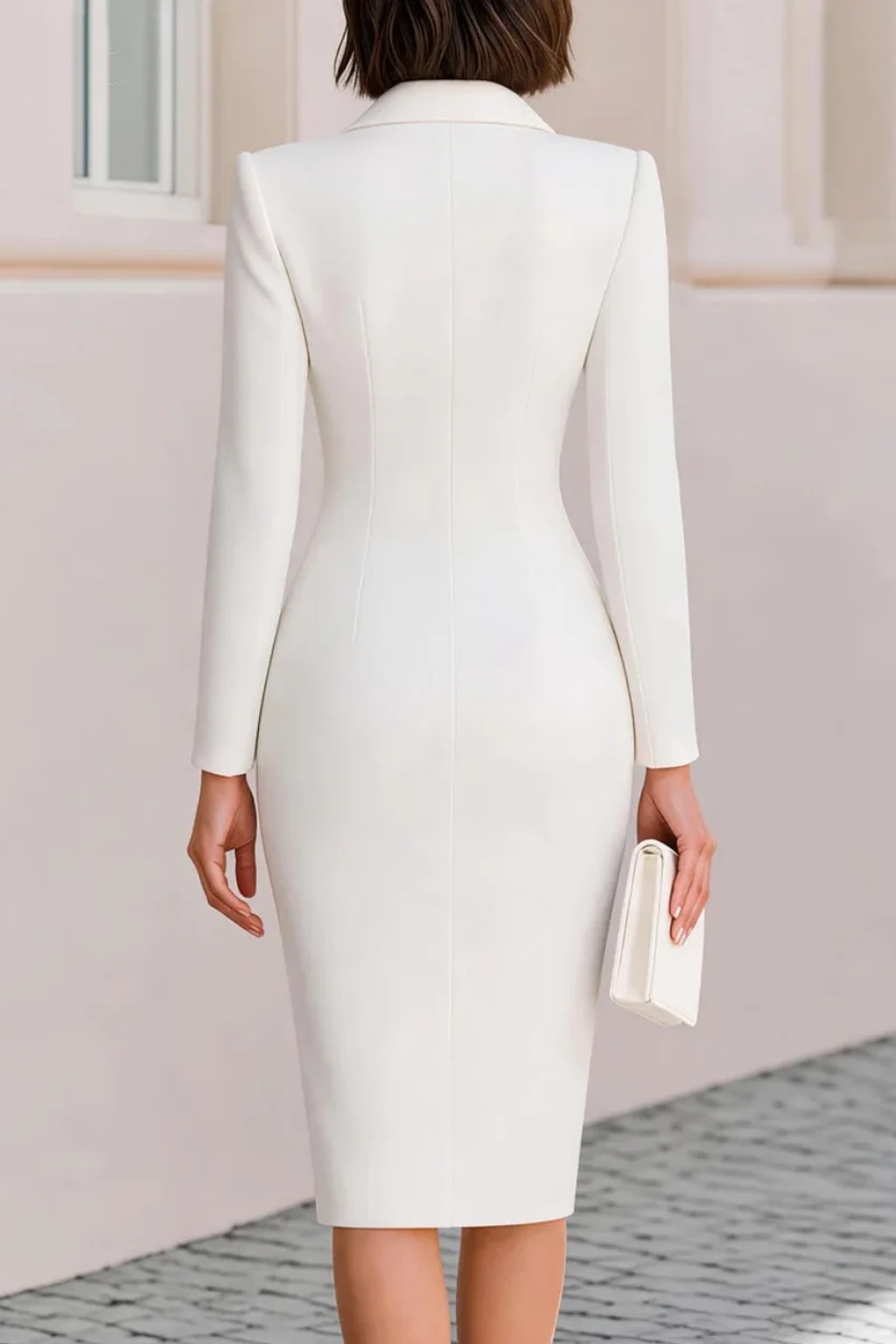 Synthetic Fiber Bodycon Business Dress With Turn-Down Collar - 6