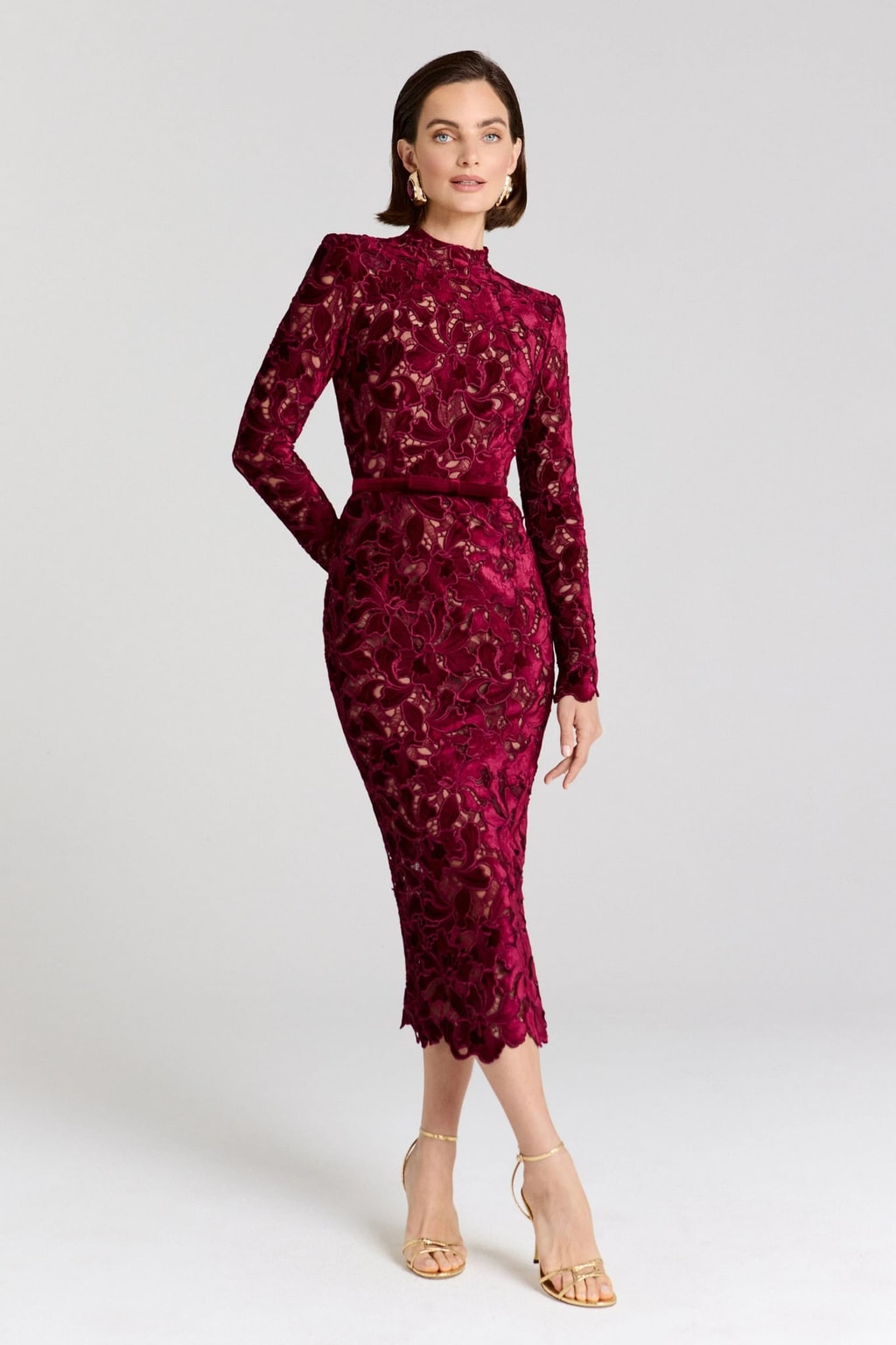 Lace Midi Dress With High Neck - 3