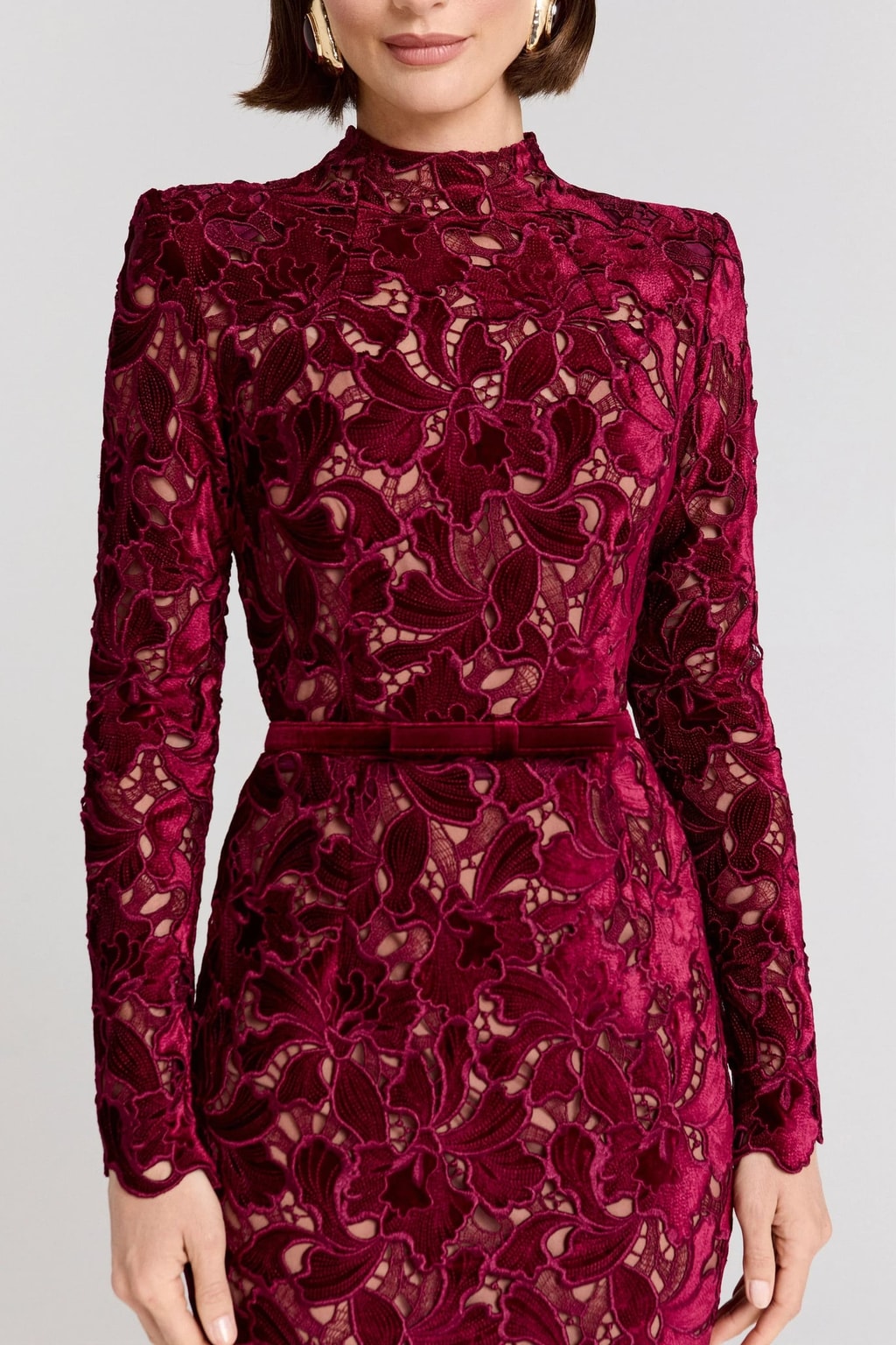 Lace Midi Dress With High Neck - 5