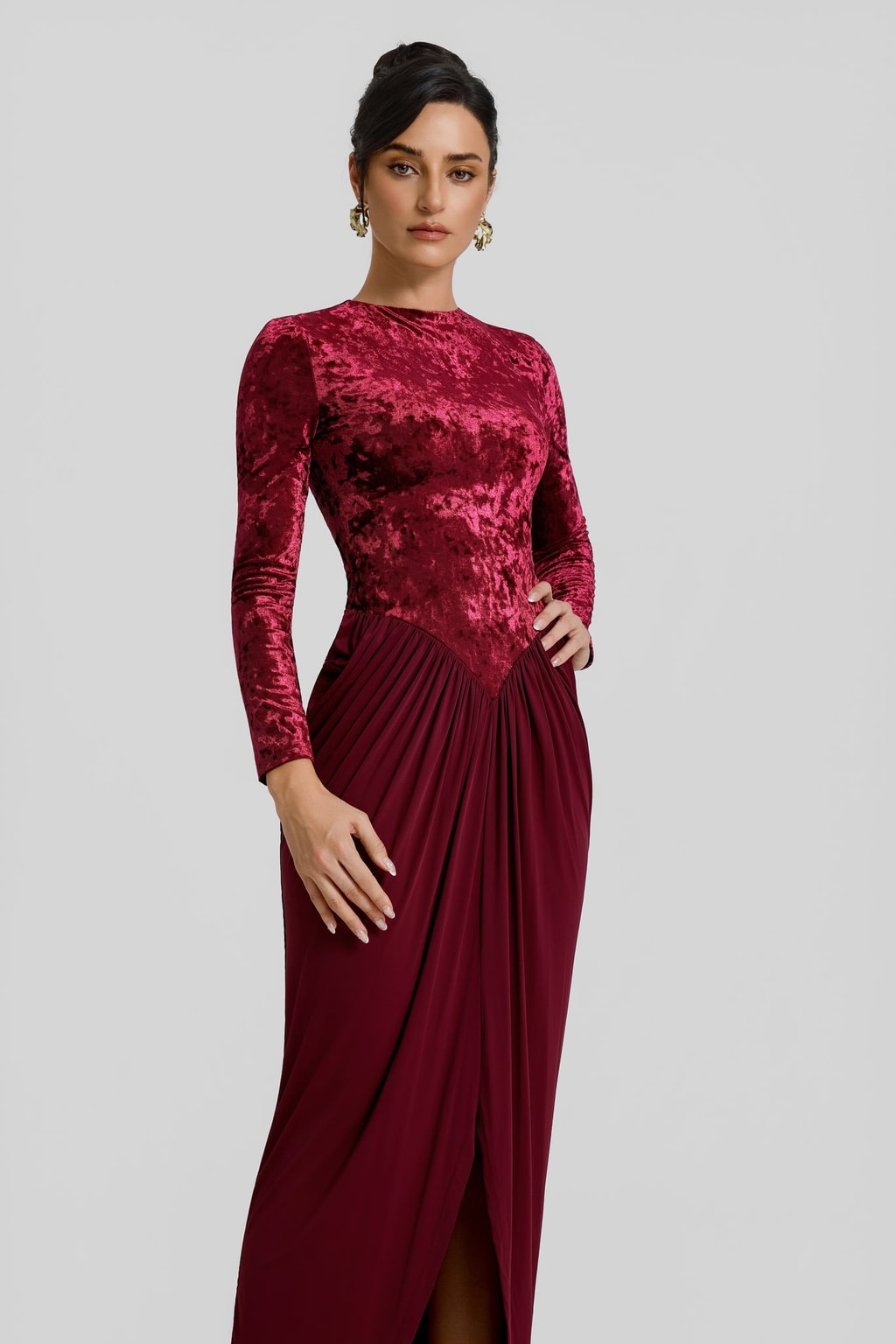 Velvet Maxi Dress With Gathered Detail - 5