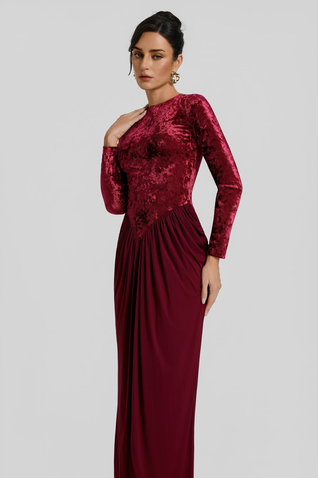 Velvet Maxi Dress With Gathered Detail - 6