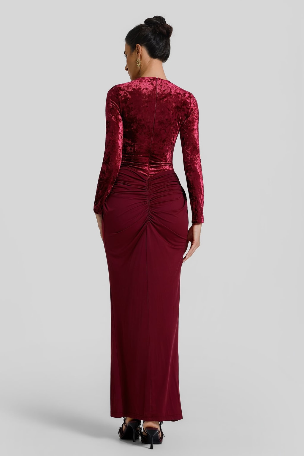 Velvet Maxi Dress With Gathered Detail - 4