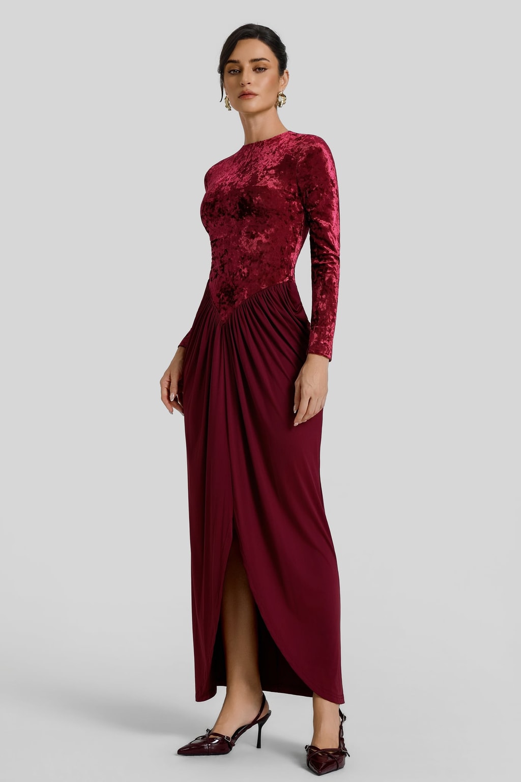 Velvet Maxi Dress With Gathered Detail - 3