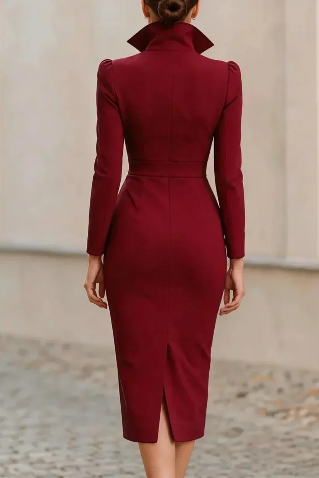 Jersey Wrap Midi Dress With Stand Collar - 3