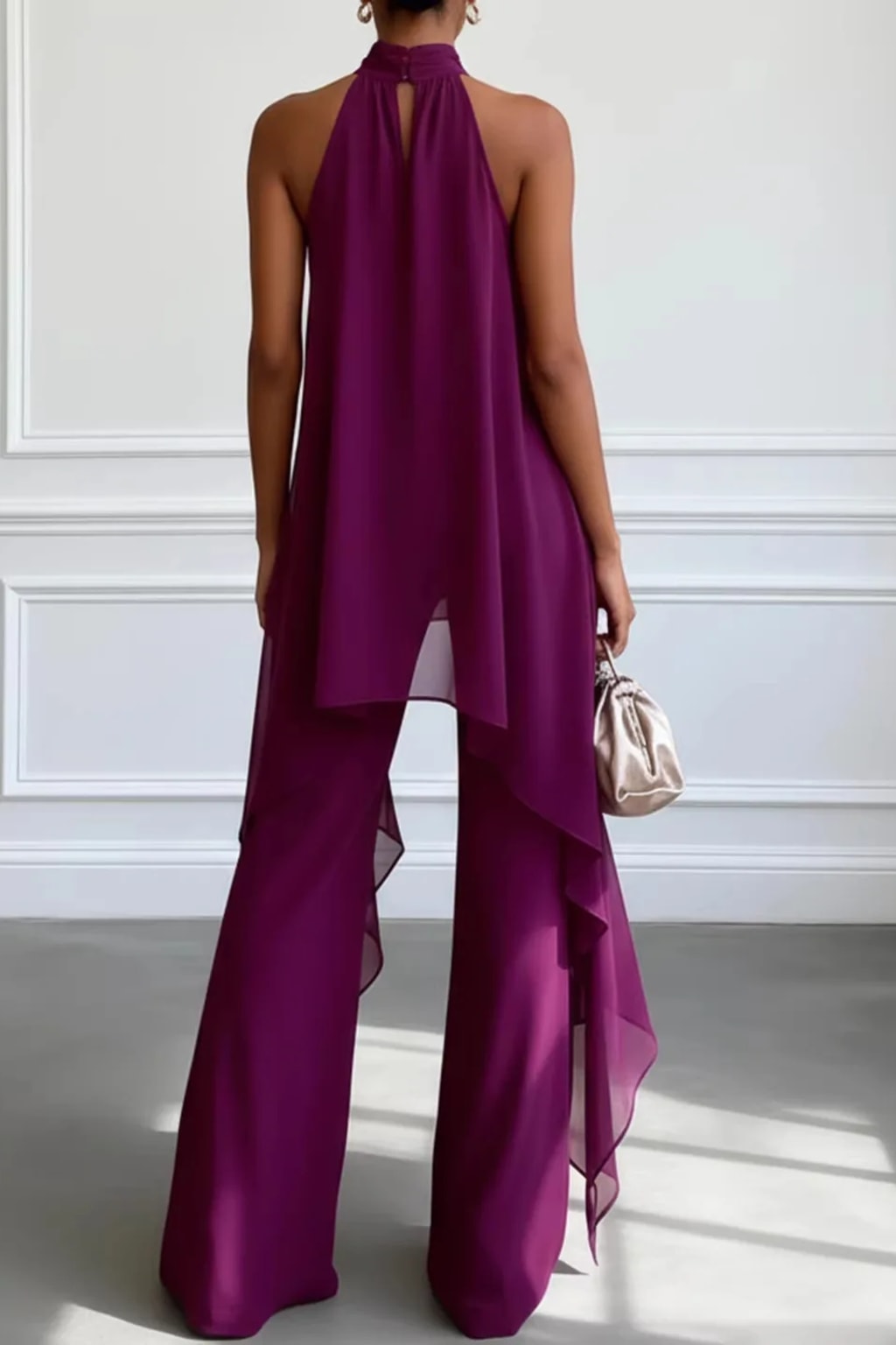 Chiffon Two-Piece Set With Asymmetrical Halter Top - 6