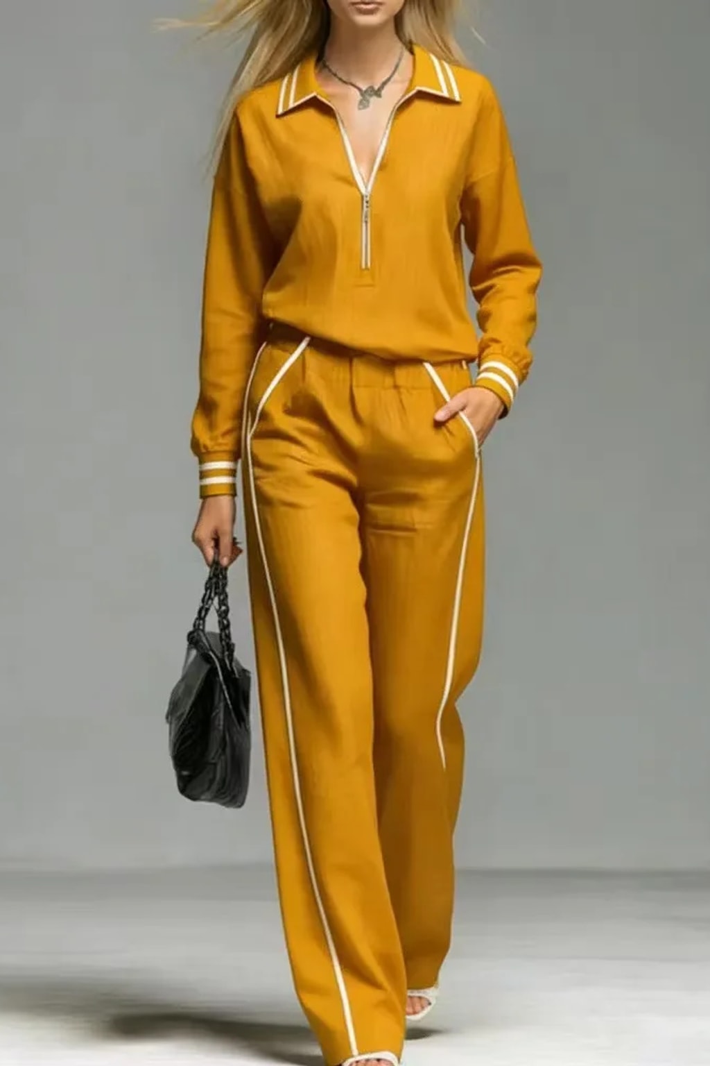 Non-Woven Two-Piece Suit Set With Color-Block Detail - 7