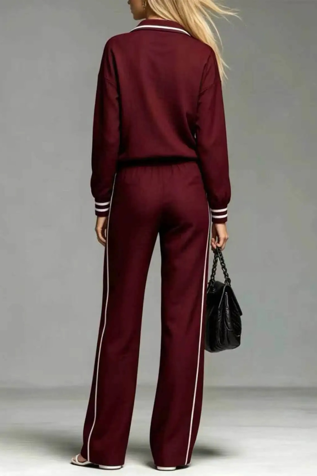 Non-Woven Two-Piece Suit Set With Color-Block Detail - 3