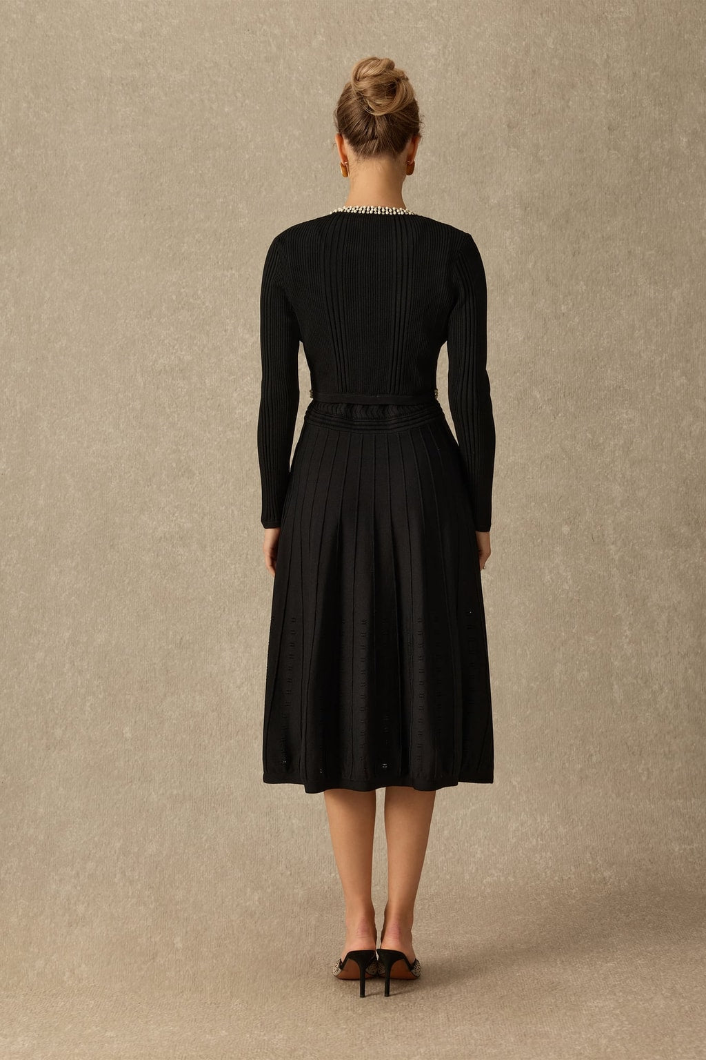 Viscose Knit Dress and Cardigan Set With Rhinestone Trim - 4
