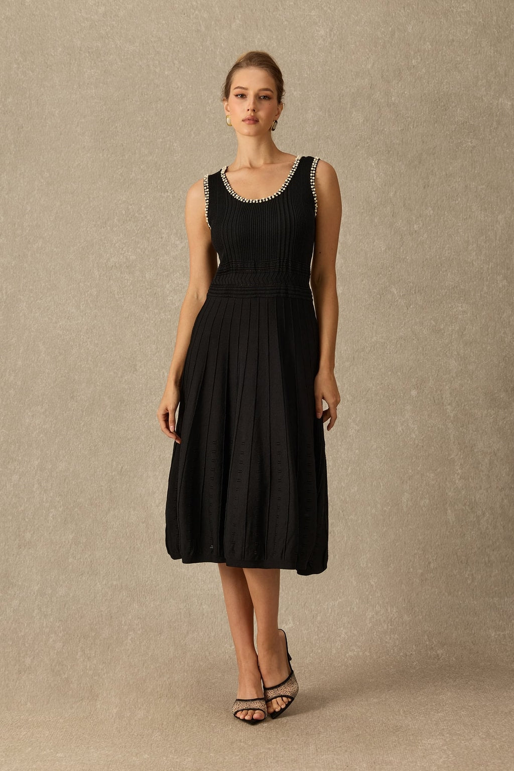 Viscose Knit Dress and Cardigan Set With Rhinestone Trim - 5