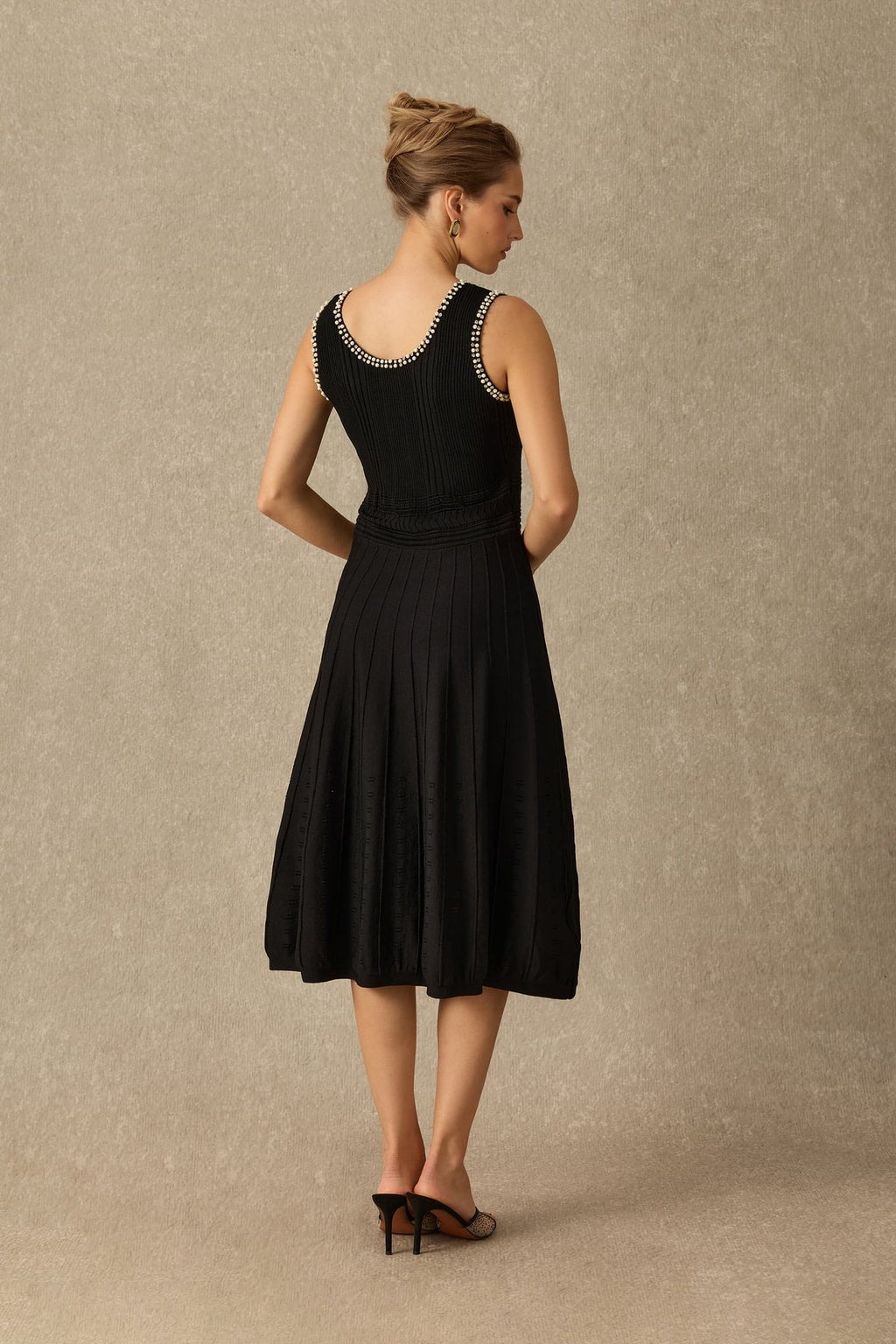 Viscose Knit Dress and Cardigan Set With Rhinestone Trim - 6