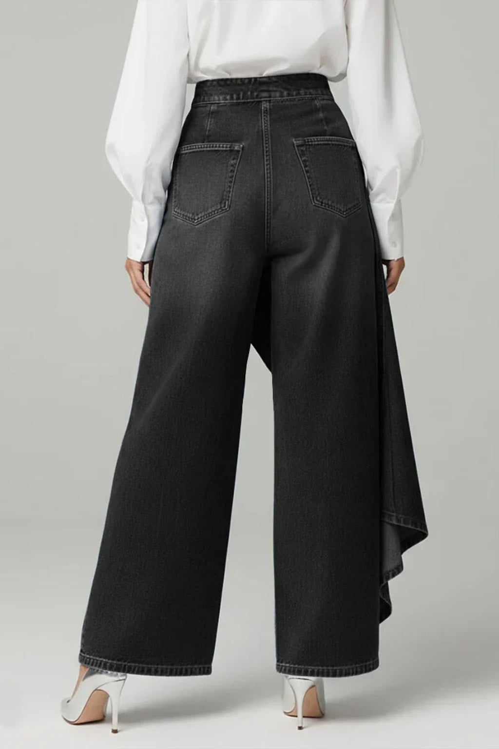 Cotton Wide-Leg Pants With Button-Front Detail - 6