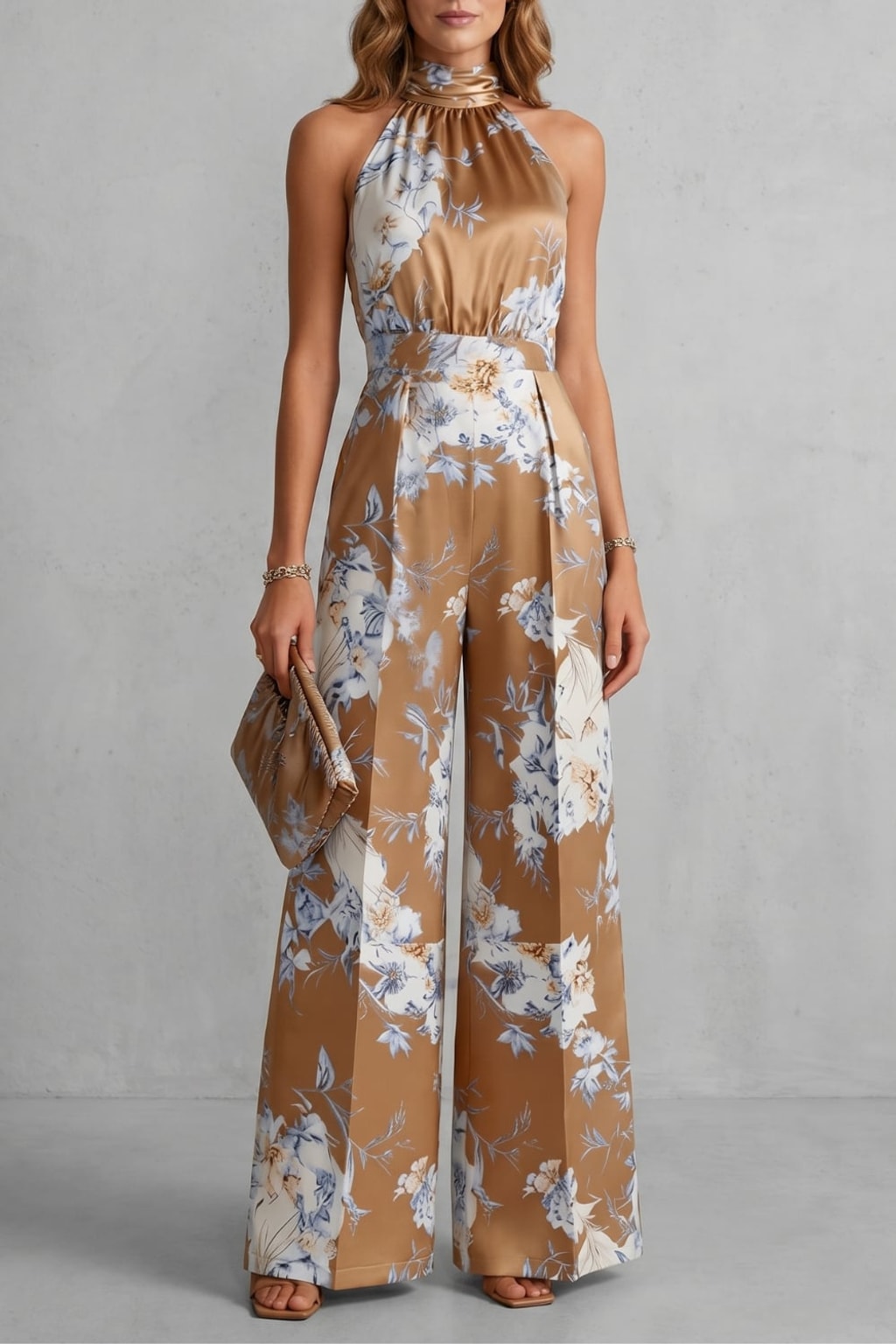 Polyester Halter Jumpsuit With Wide-Leg Silhouette - 3
