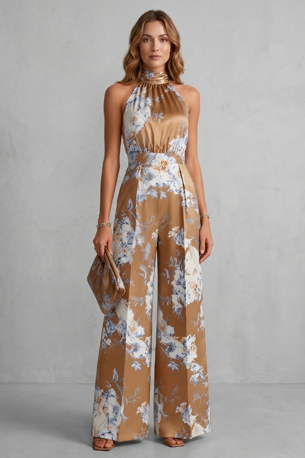 Polyester Halter Jumpsuit With Wide-Leg Silhouette - 2
