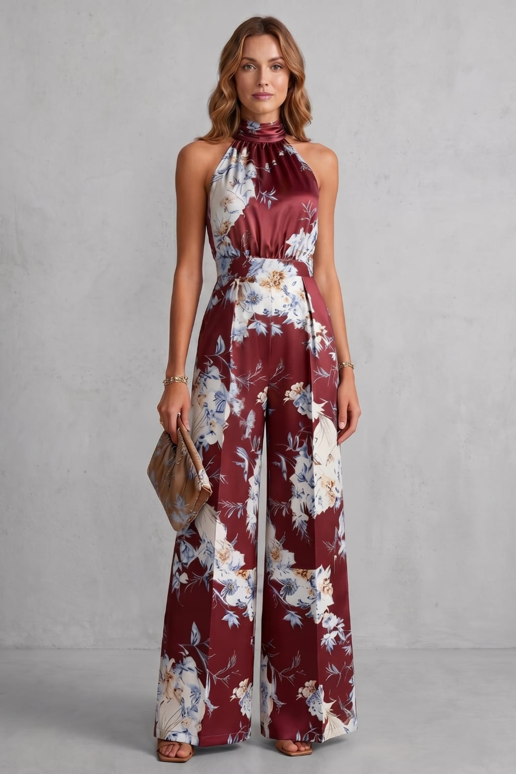 Polyester Halter Jumpsuit With Wide-Leg Silhouette - 7