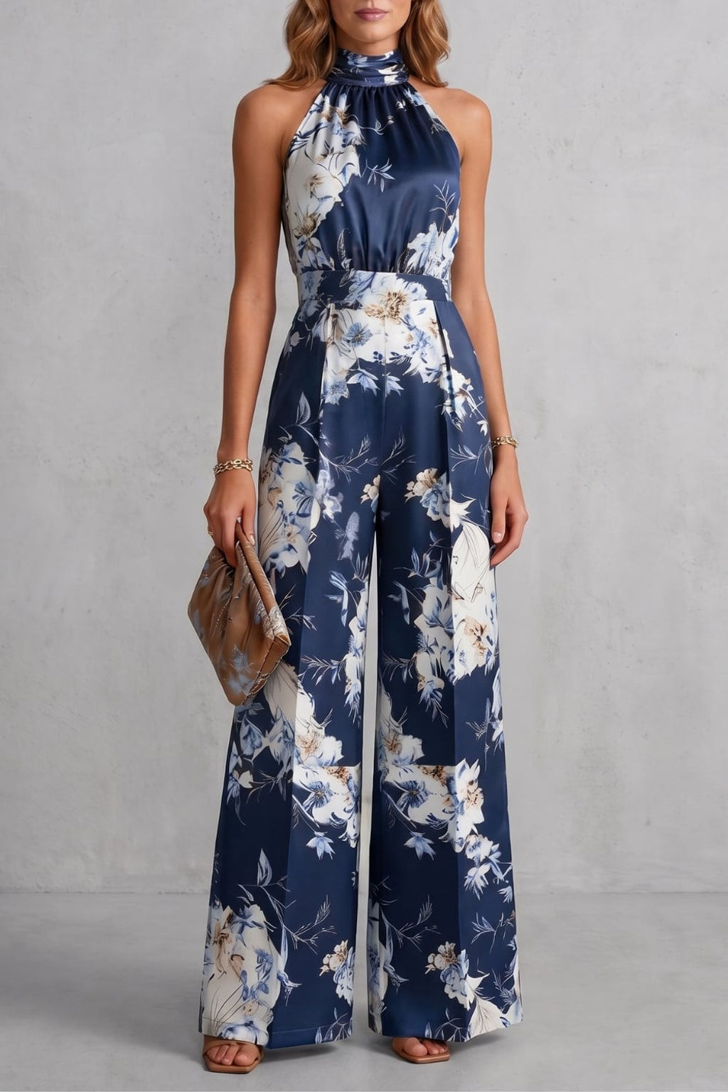 Polyester Halter Jumpsuit With Wide-Leg Silhouette - 8