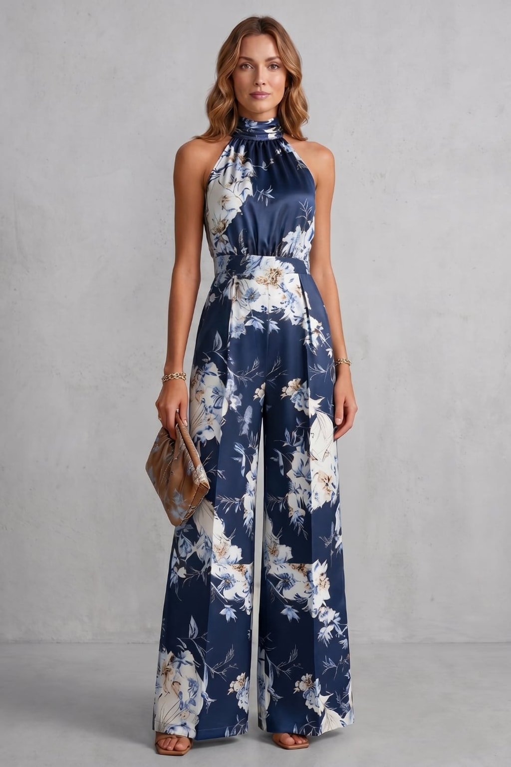Polyester Halter Jumpsuit With Wide-Leg Silhouette - 9