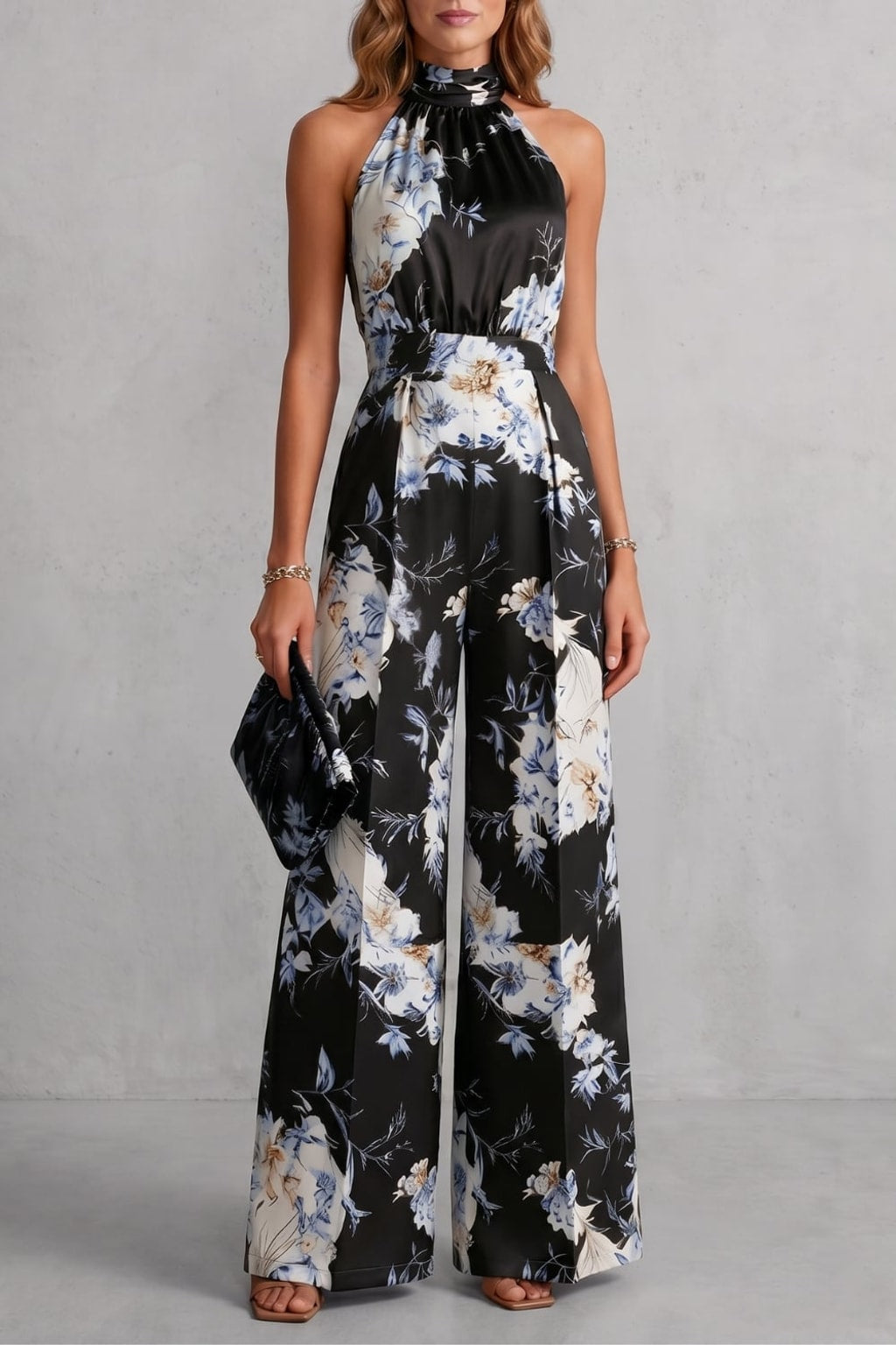 Polyester Halter Jumpsuit With Wide-Leg Silhouette - 10