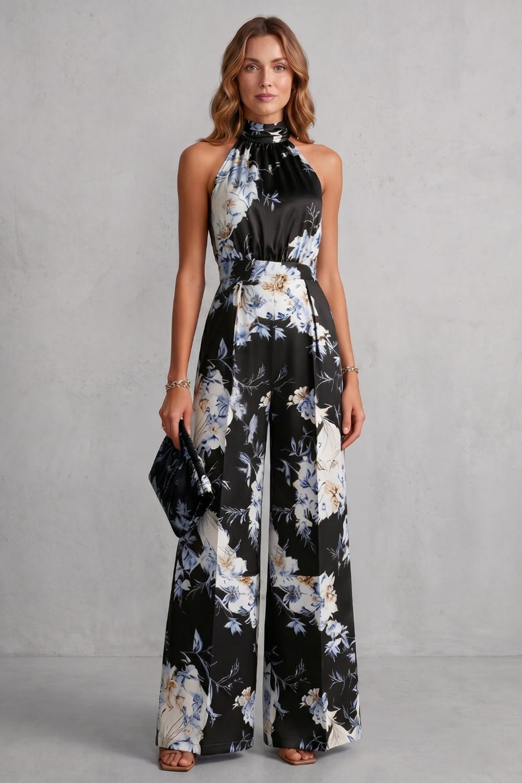 Polyester Halter Jumpsuit With Wide-Leg Silhouette - 11