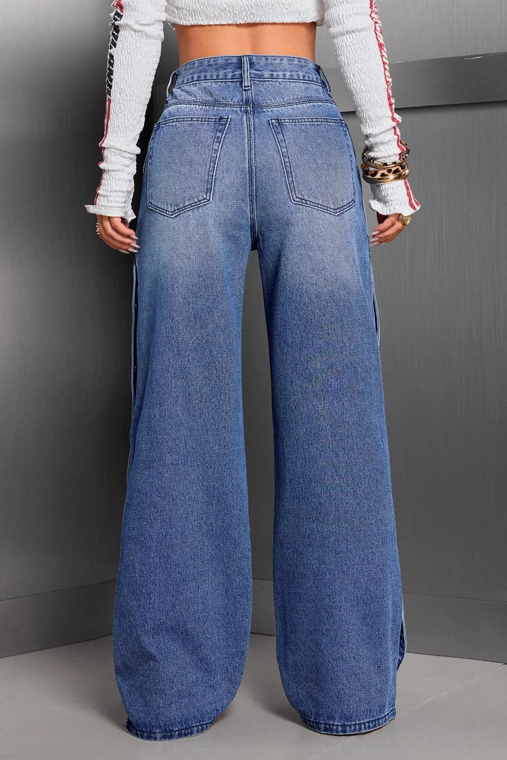 Denim Wide-Leg Pants With Button Fly - 4