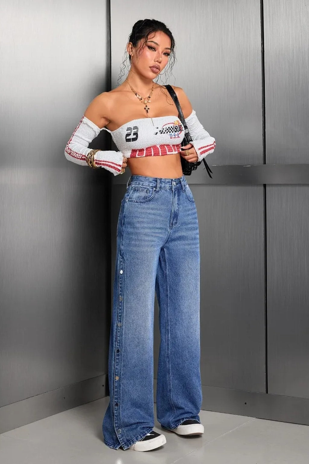 Denim Wide-Leg Pants With Button Fly - 6