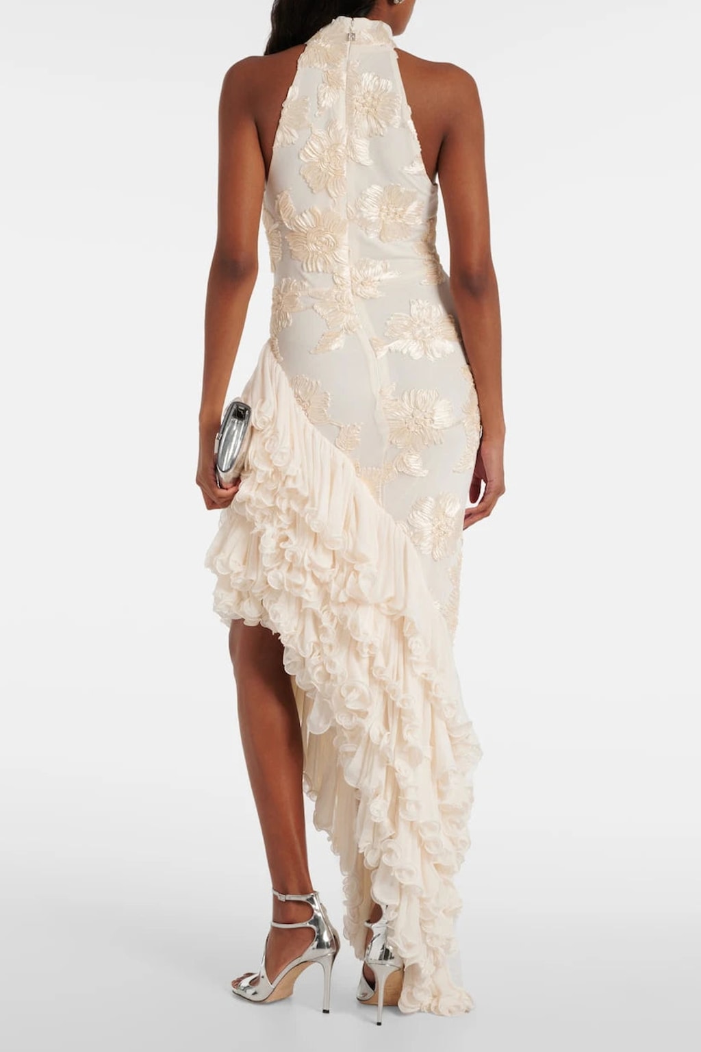 Sheer Ivory Maxi Dress With Floral Appliqué - 3