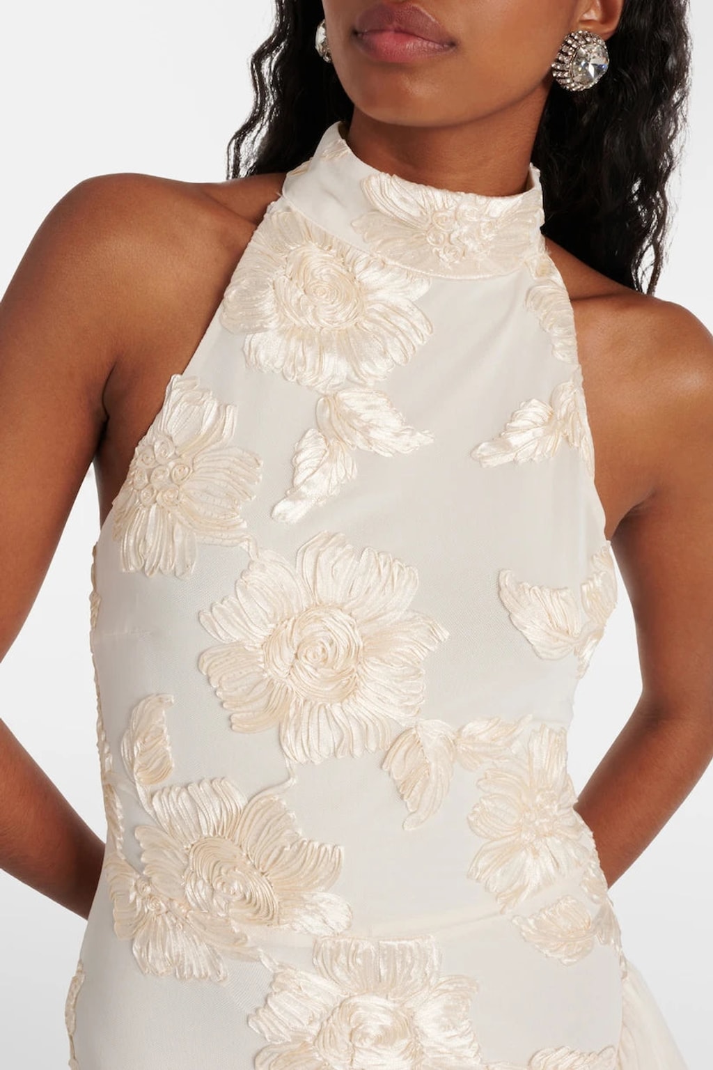 Sheer Ivory Maxi Dress With Floral Appliqué - 4