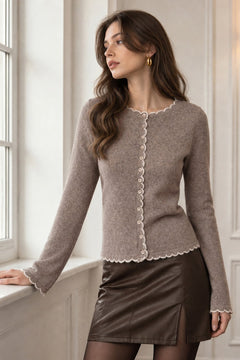 Polyester Knit Cardigan With Contrasting Buttons - 2