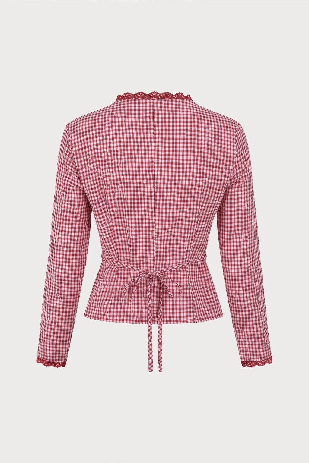 Polyester Shirt With Lace Tie And Plaid Detail - 6